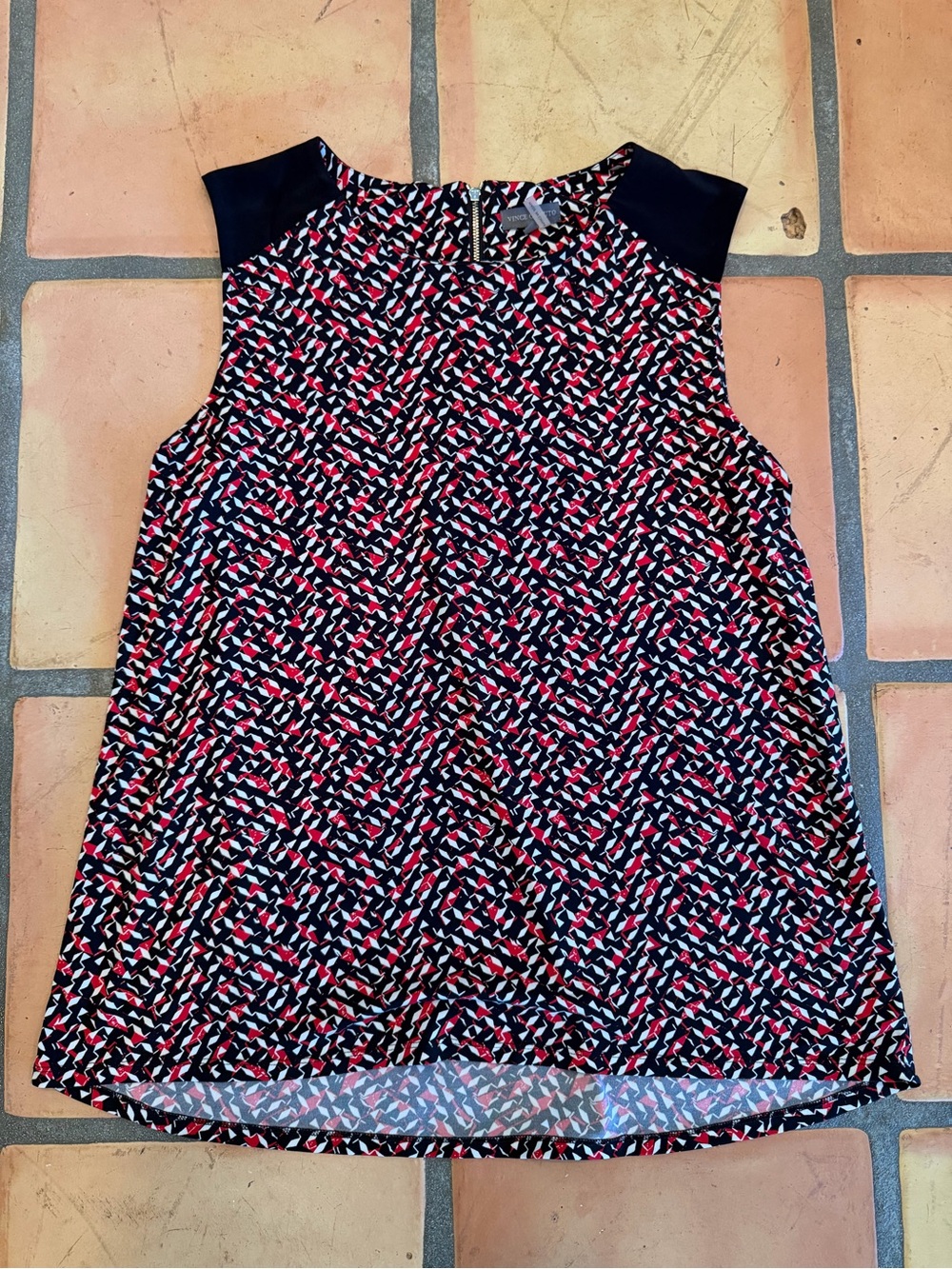 Vince Camuto Red, Black & White Printed Sleeveless Top